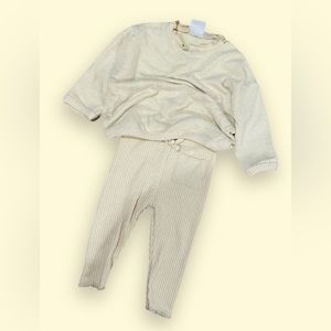 EUC ZARA Pale Yellow Sweater and Ribbed Legging Set with Ruffle Neckline